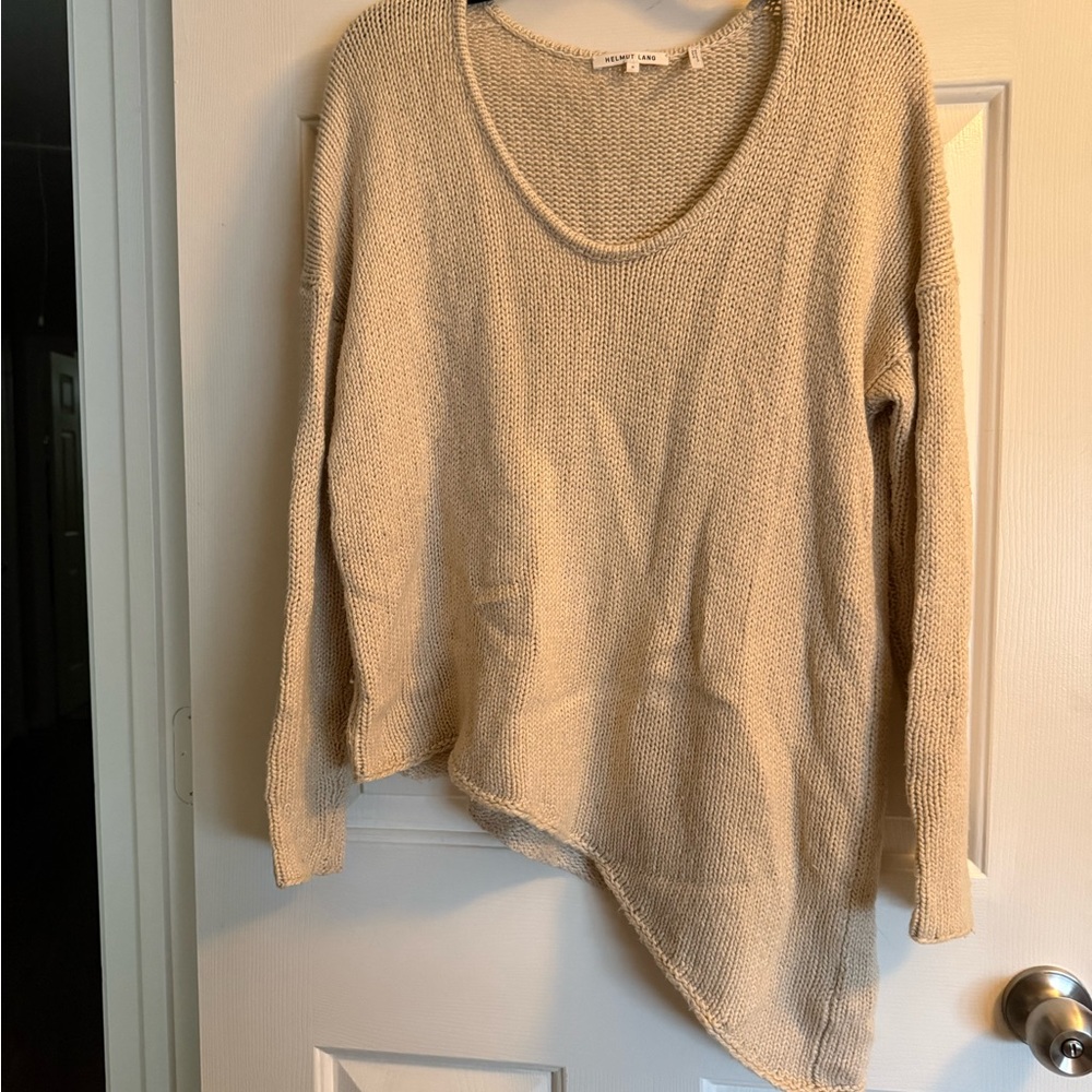 Helmut Lang Asymmetric Scoop-Neck Knit Sweater in Beige